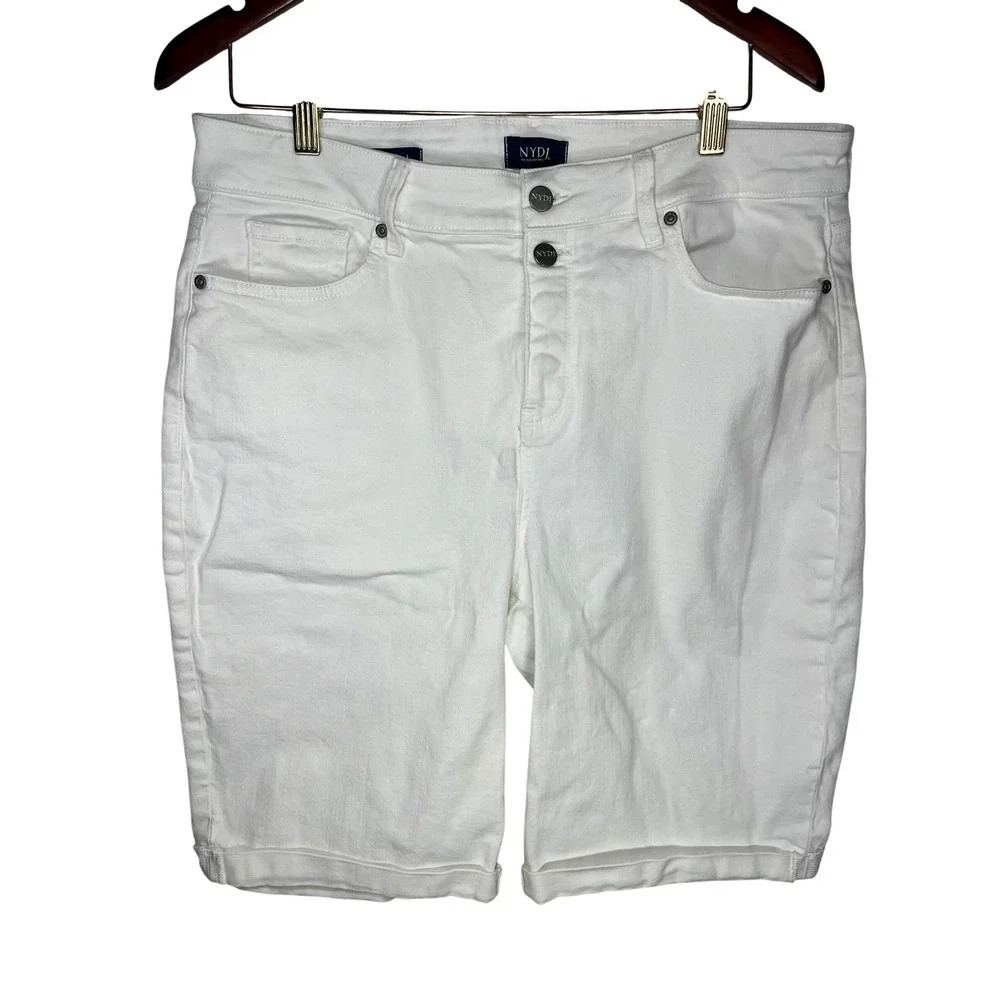 NYDJ Briella Shorts Womens 16 White Roll Cuff High Rise Lift Tuck Denim